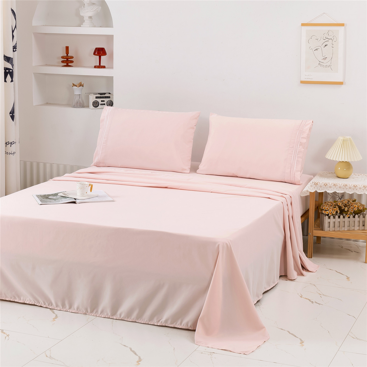 Queen Size Four-piece Set Embroidered Solid Color Bed Goods