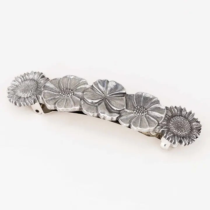 Flower Pewter Large Barrette