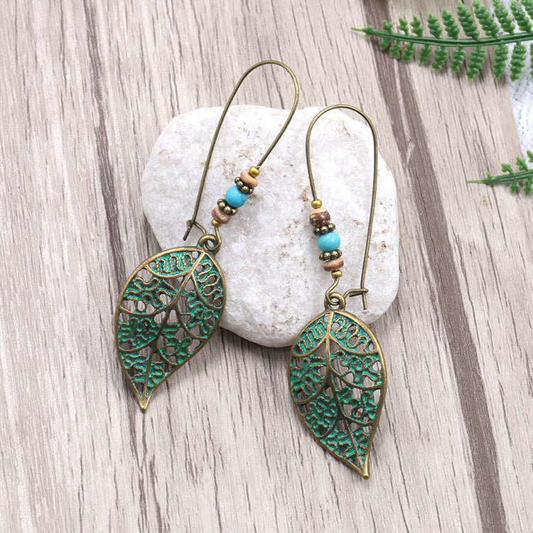 Openwork Leaf Drop Earrings - Willow Drift Cottage