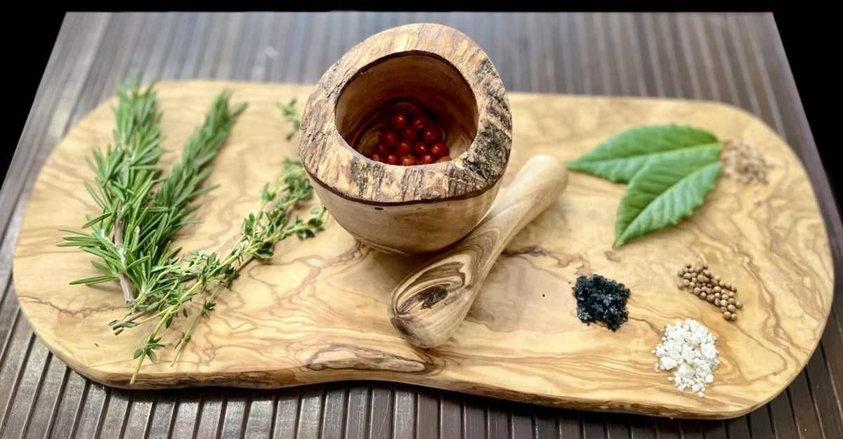 Hand-Carved Olive Wood Mortar and Pestle