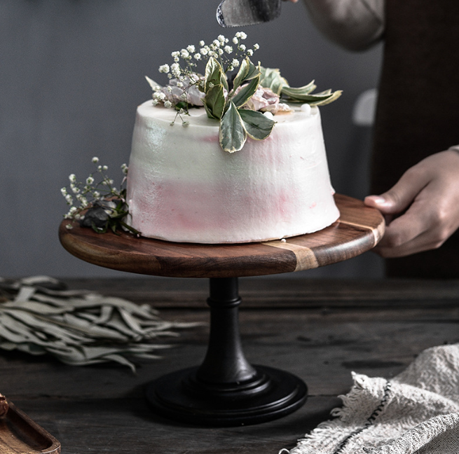 Organic-Acacia Wood Cake Stand – Cottagecore Pedestal Display Tray