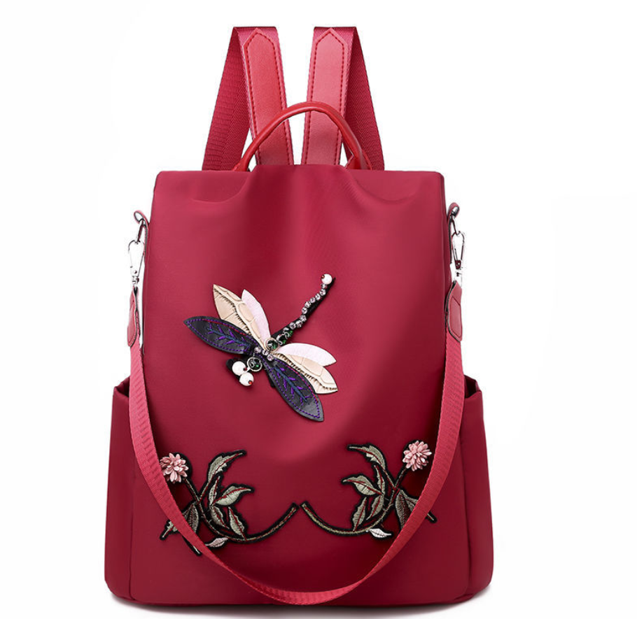 Embroidered Dragonfly Oxford Cloth Backpack