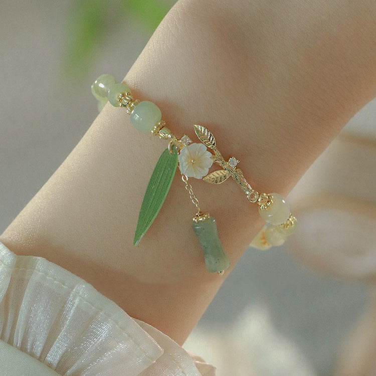 Bamboo Leaf Jade & Shell Bracelet