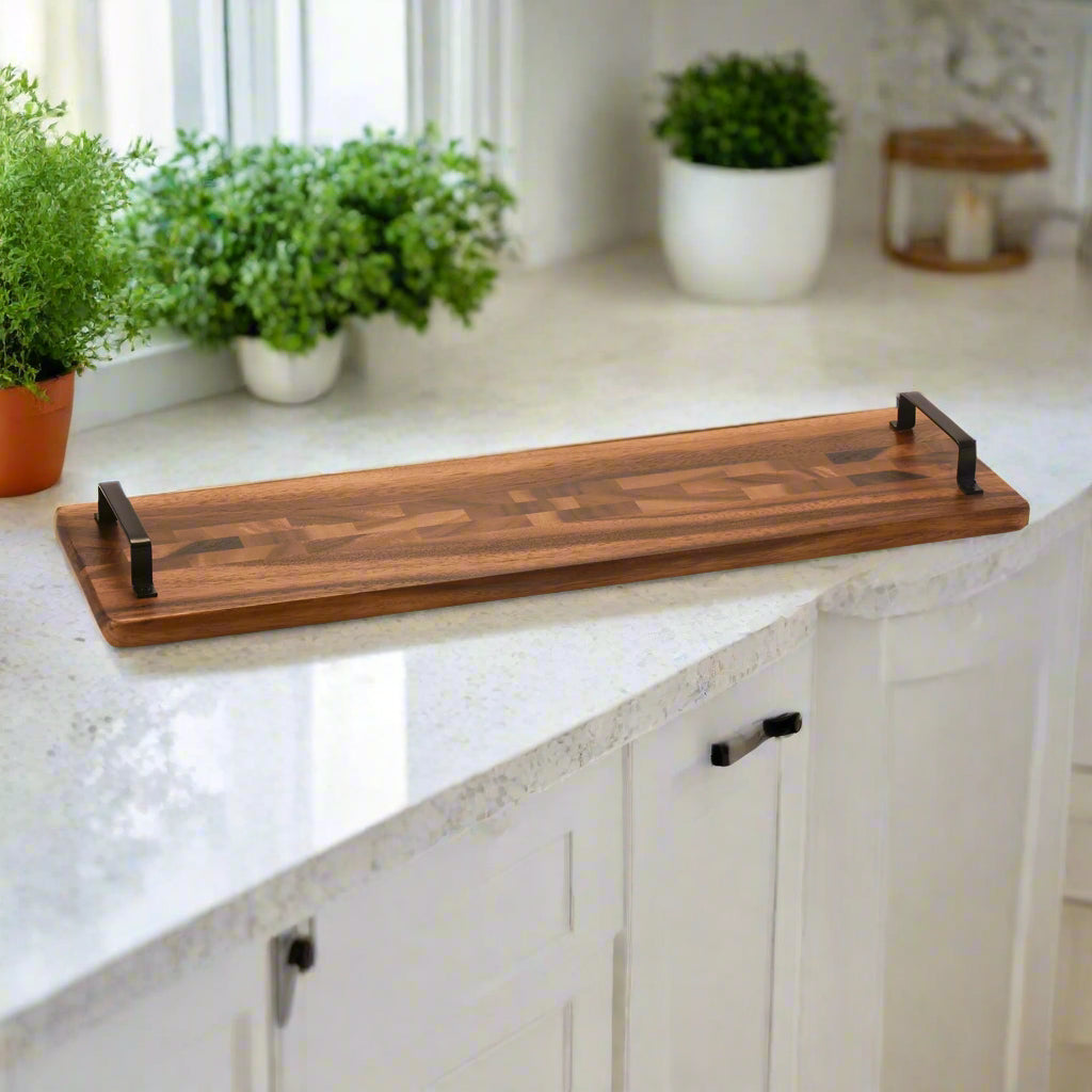 Acacia Wood Serving Trays with Metal Handles