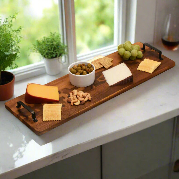 Acacia Wood Serving Trays with Metal Handles