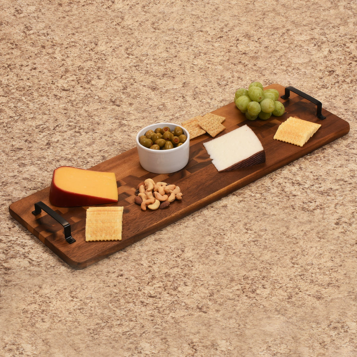 Acacia Wood Serving Trays with Metal Handles