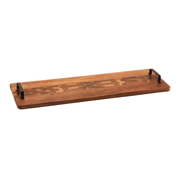 Acacia Wood Serving Trays with Metal Handles