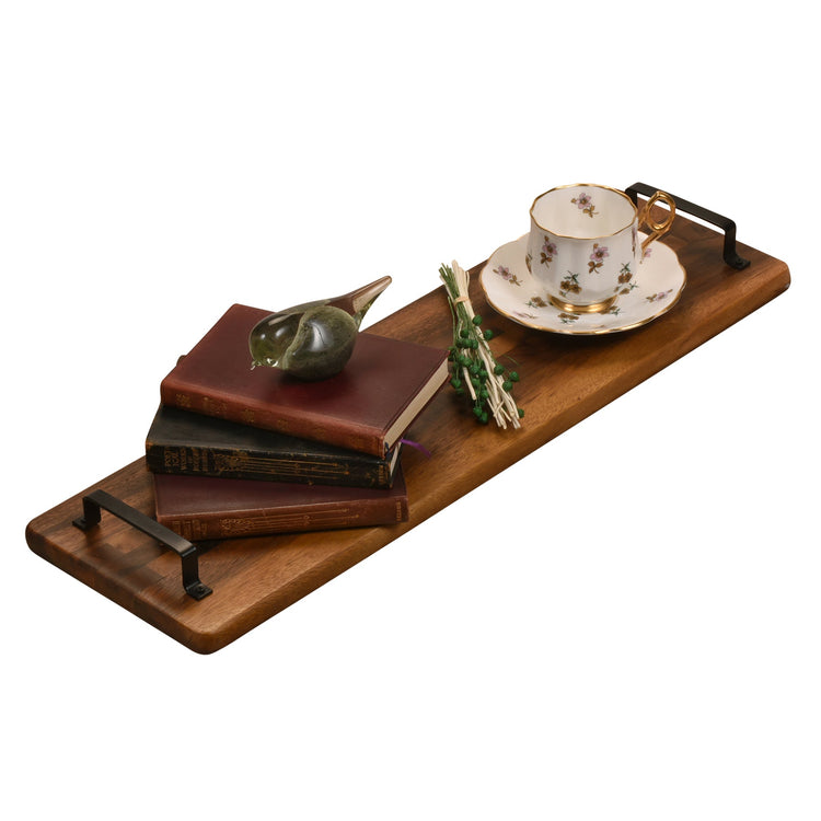 Acacia Wood Serving Trays with Metal Handles