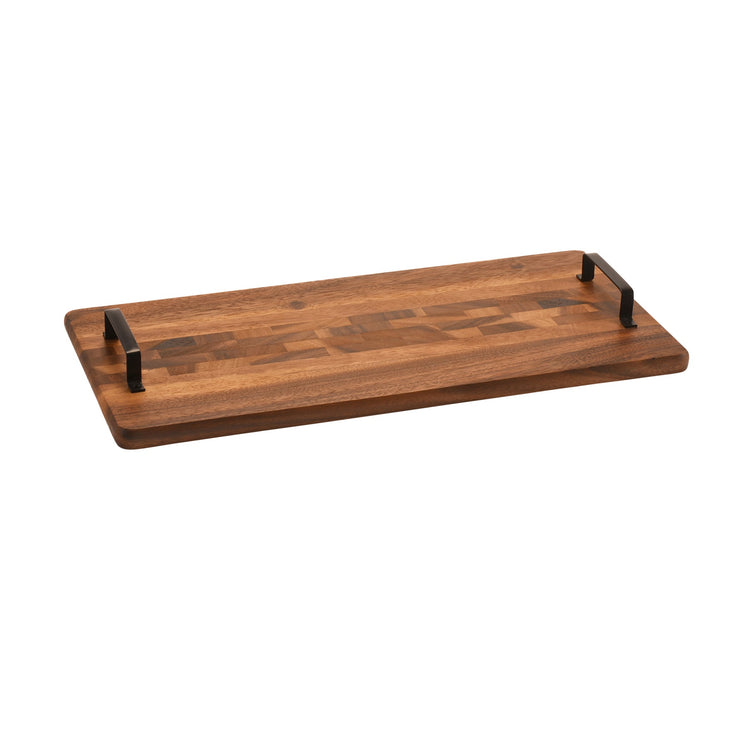 Acacia Wood Serving Trays with Metal Handles