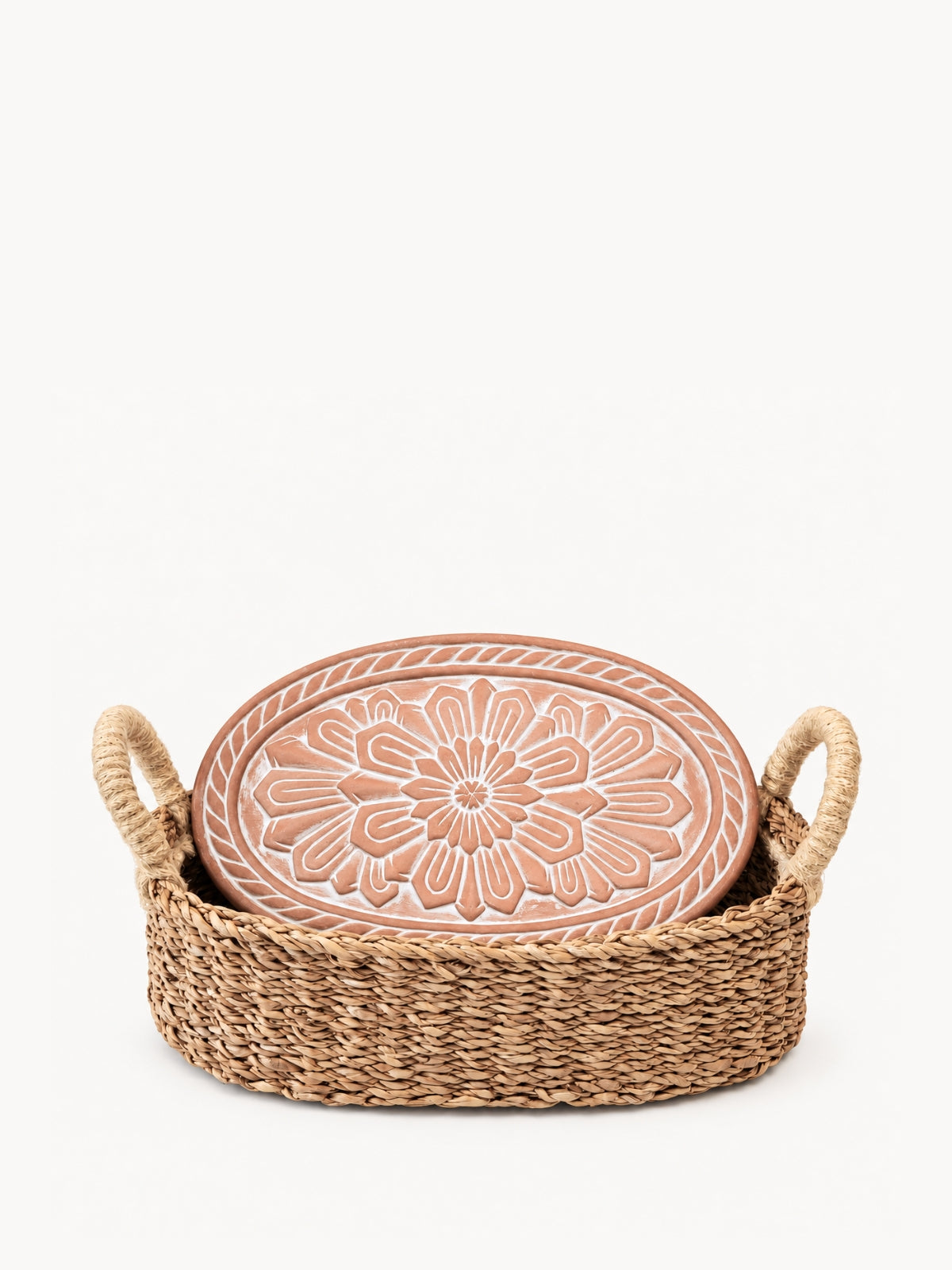 Flower Terracotta Bread Warmer & Seagrass Basket