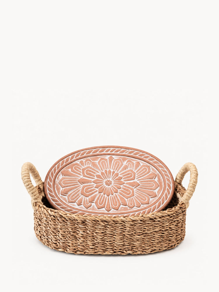 Flower Terracotta Bread Warmer & Seagrass Basket