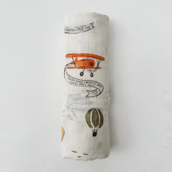 Scripture Planes Muslin Baby Swaddle