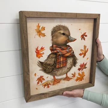 Autumn Duckling Framed Canvas Art Print – Fall Plaid Flannel Sign