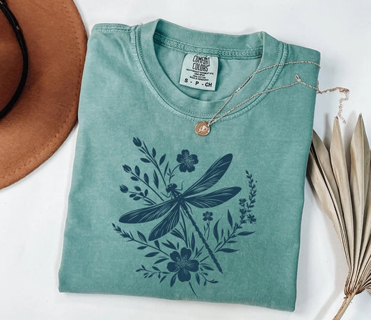 Dragonfly Floral Comfort Colors Tee