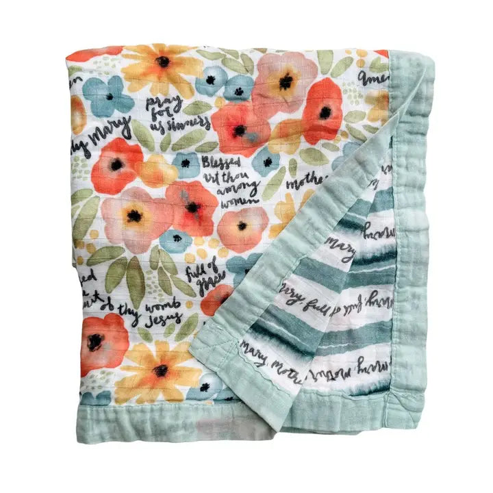 Watercolor Hail Mary Double-Sided Muslin Lap Blanket