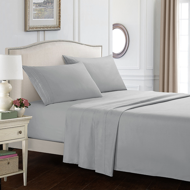 Queen Size Four-piece Set Embroidered Solid Color Bed Goods