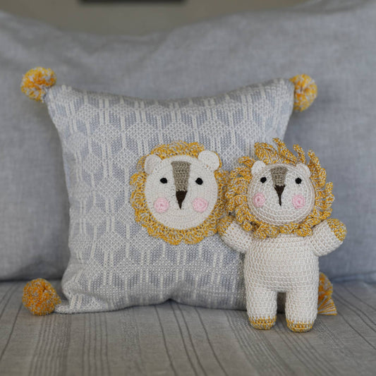 10-Inch Lion Pillow, Fair Trade Cotton