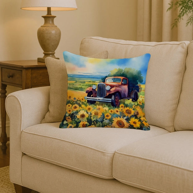 Kansas Sunflowers Watercolor Indoor/Outdoor Pillow, 12 × 16