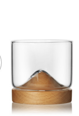 Mountain Drinking Glasses with Wooden Coasters, Set of 2