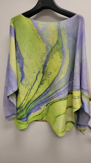 Mustard Wavy Knit Sweater — Abstract Print | One Size | Made in Italy