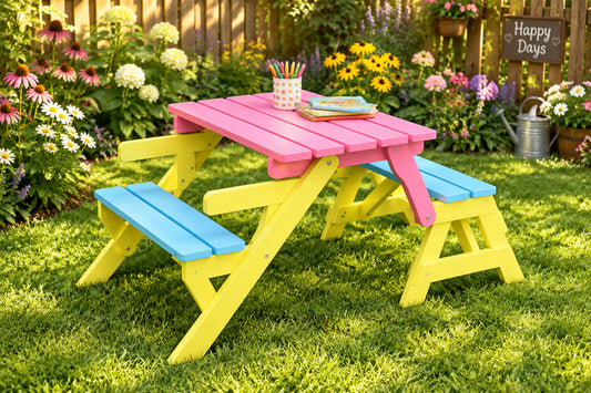 Kids’ Wooden Table & Two-Bench Set