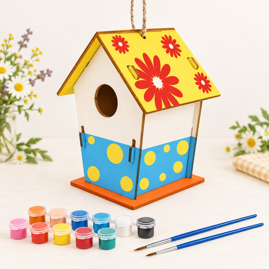 Floral Wooden Birdhouse Craft for Kids