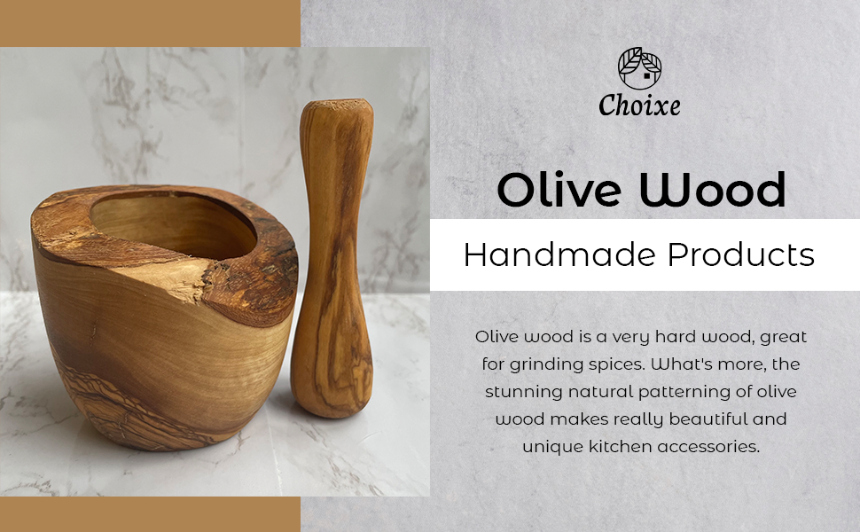 Hand-Carved Olive Wood Mortar and Pestle