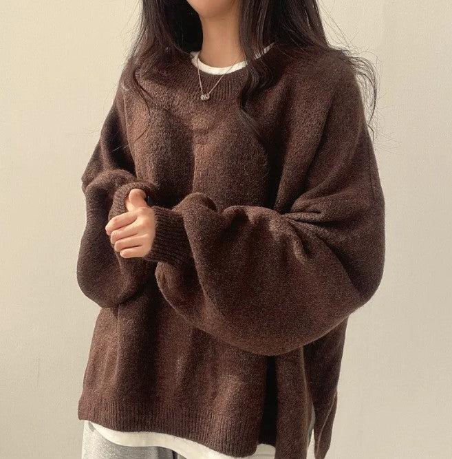 Relaxed Crewneck Sweater with Lantern Sleeves