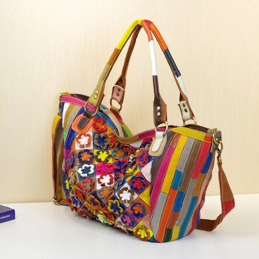 Hand made-Floral Cowhide Leather Handbag — Artisan Painted Tote