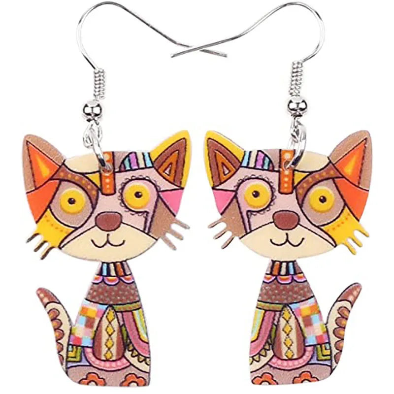 3D Painted Cat Earrings