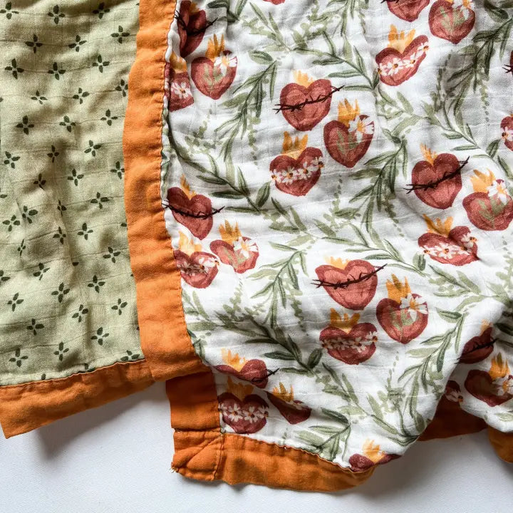 Holy Family Hearts Double-Sided Muslin Lap Blanket