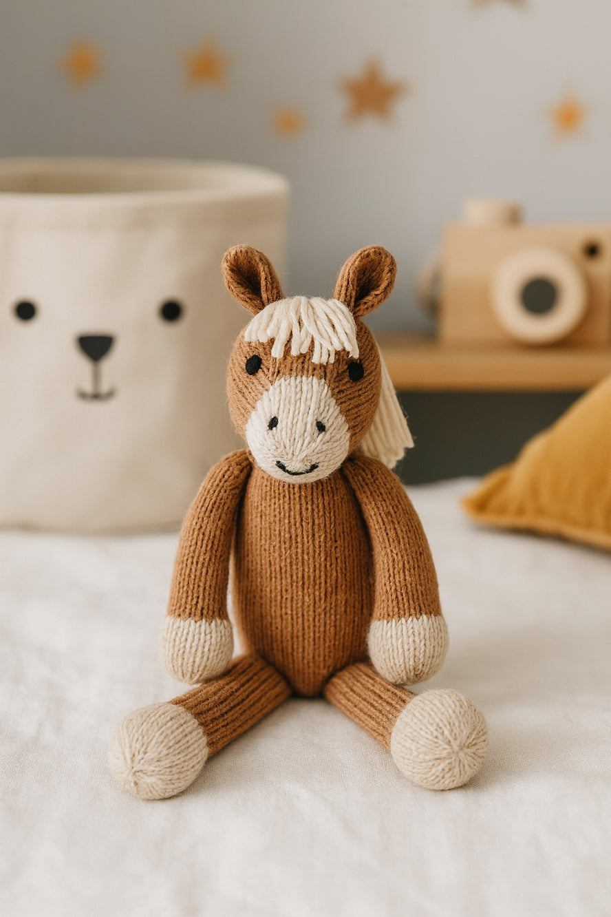 Handmade Knit Horse Stuffed Animal, Fair Trade Cotton Plush