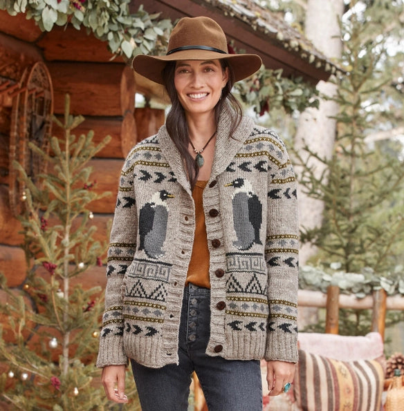 Penguins Aplenty Oversized Wool Cardigan Sweater