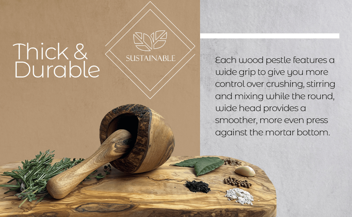 Hand-Carved Olive Wood Mortar and Pestle