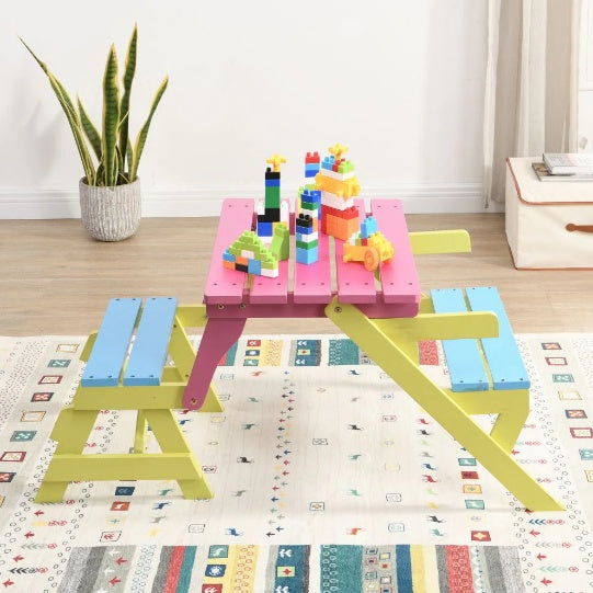Kids’ Wooden Table & Two-Bench Set