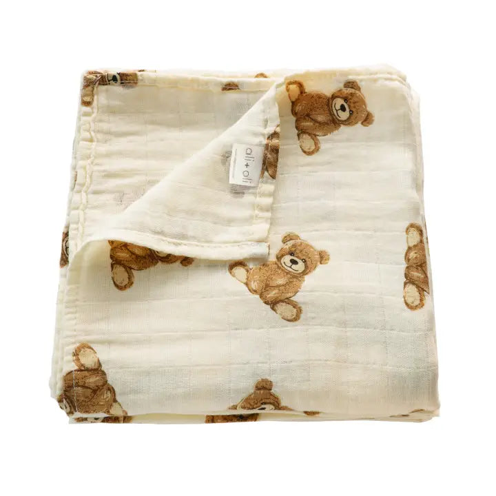 Ali+Oli Teddy Bear Muslin Swaddle Blankets, Set of 2