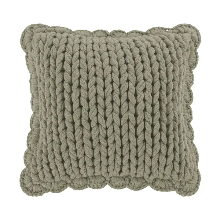 Sage Chunky Knit Decorative Pillow | 14 × 14 inches