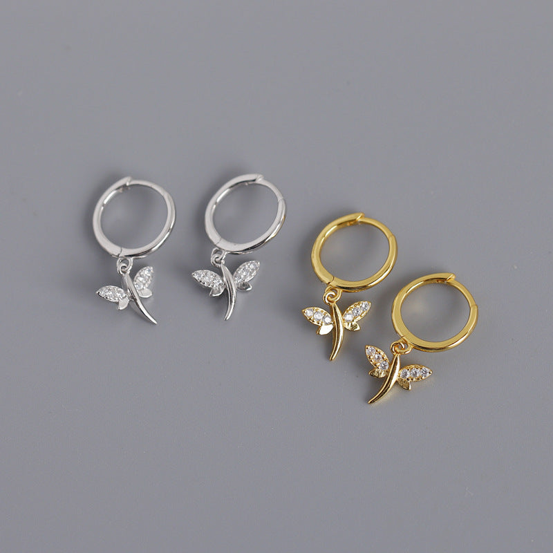 Sterling Silver Dragonfly Hoop Earrings