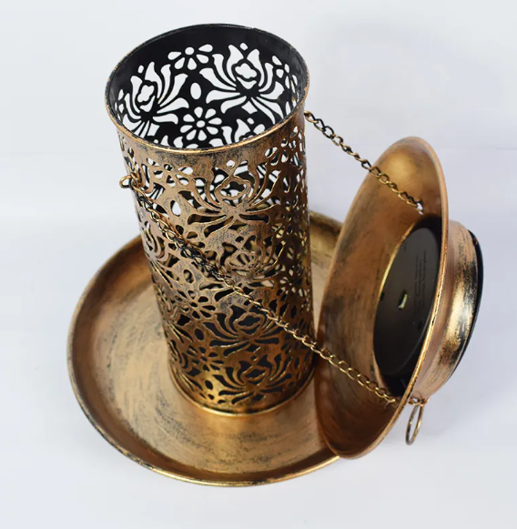 Copper-Tone Solar Bird Feeder with Warm-White Light
