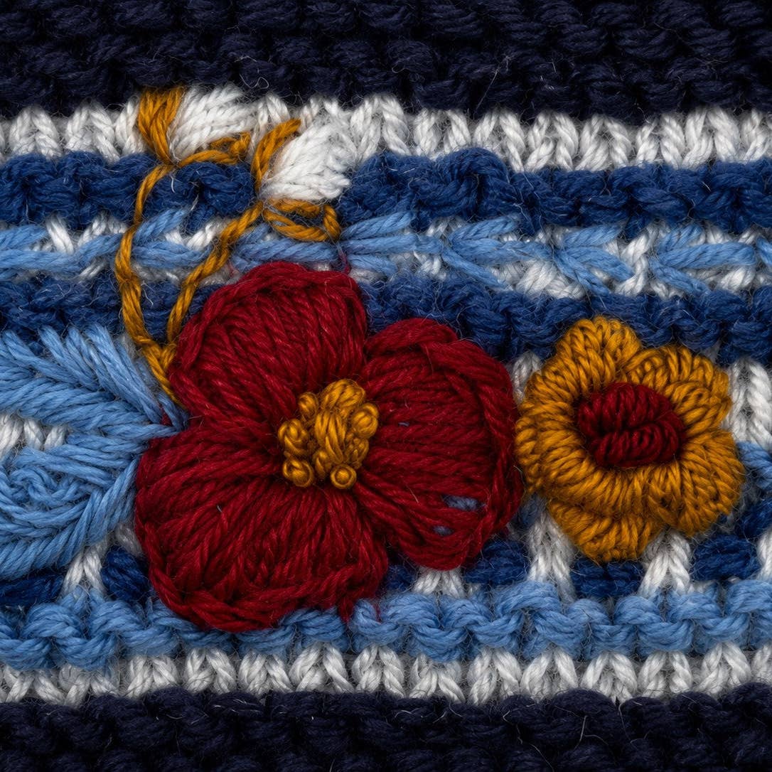 Nantucket Floral Hand-Knit Wool Headband with Fleece Lining
