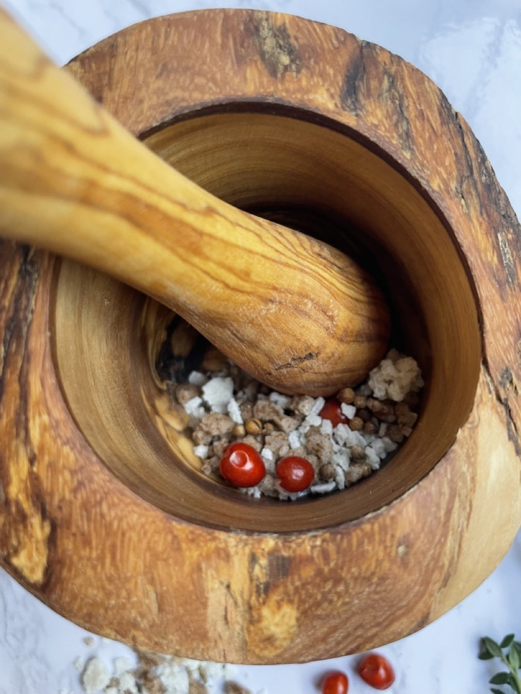 Hand-Carved Olive Wood Mortar and Pestle