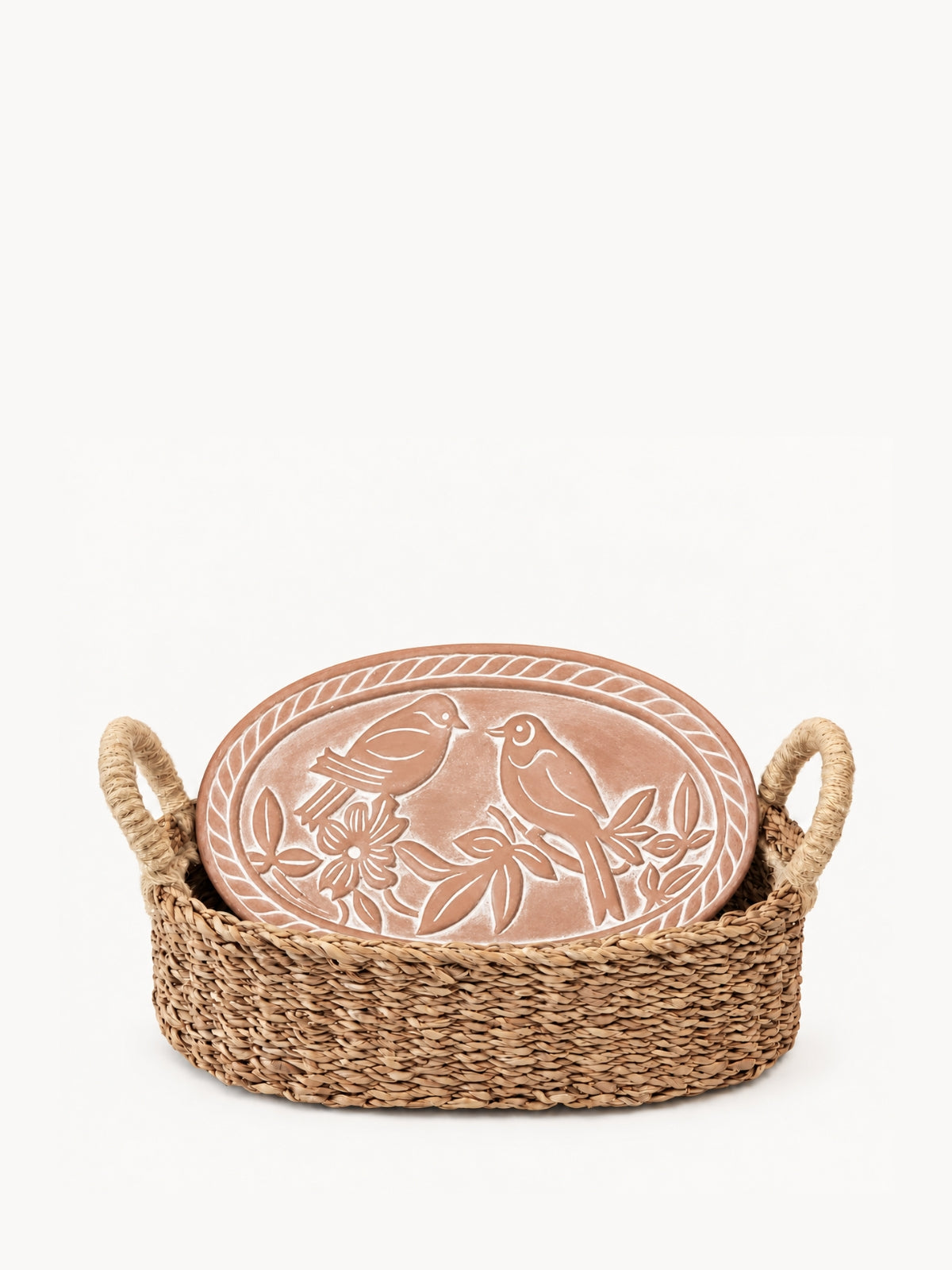 Lovebirds Terracotta Bread Warmer & Handwoven Basket