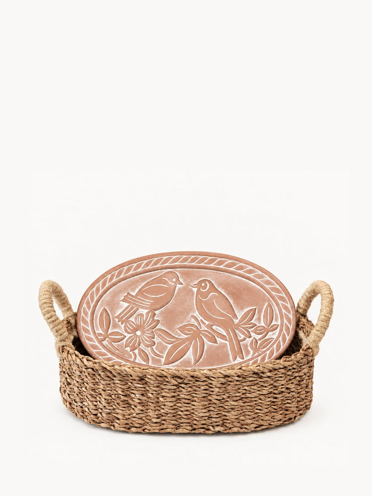 Lovebirds Terracotta Bread Warmer & Handwoven Basket
