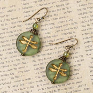 Handmade Dragonfly Czech Glass Earrings