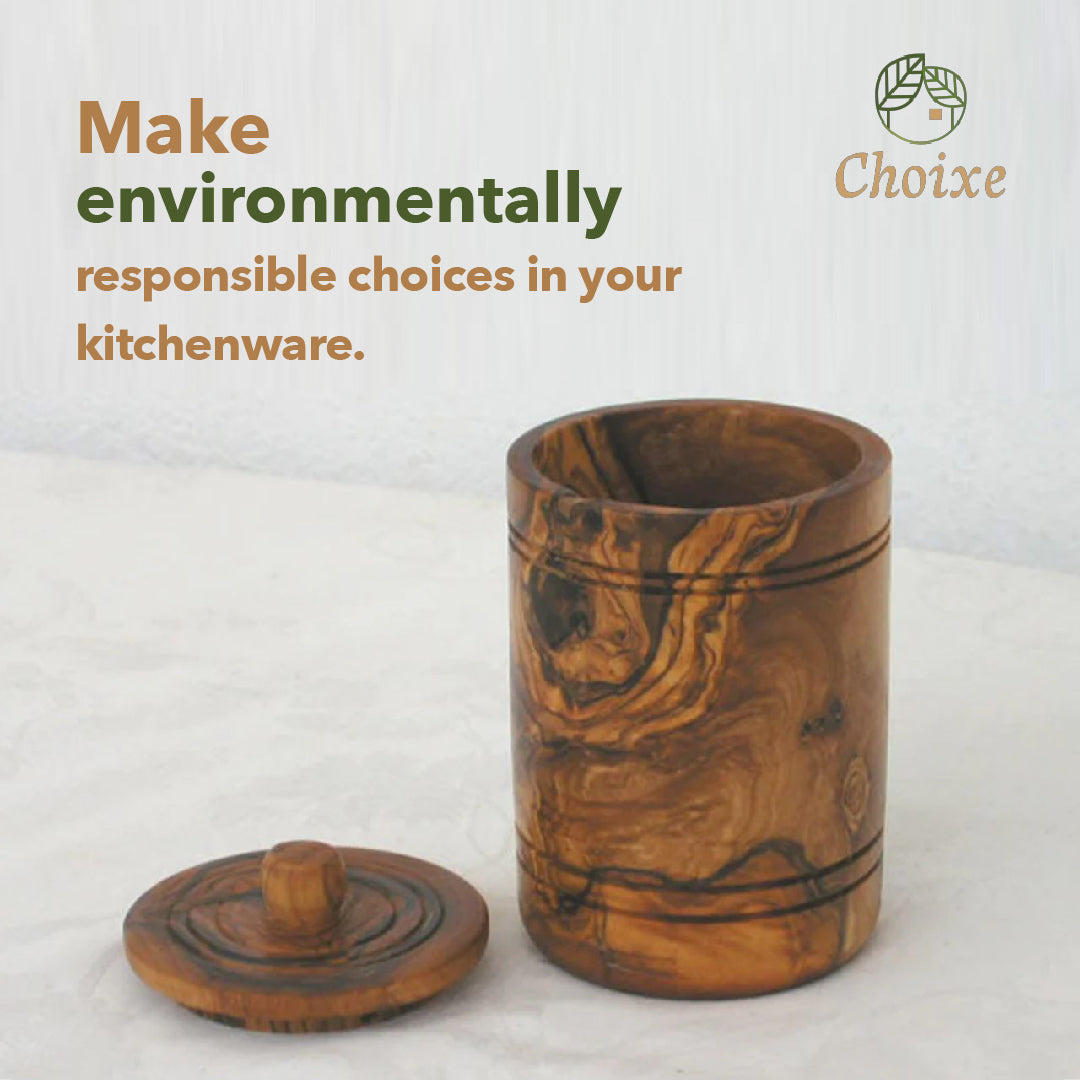 Hand-Carved Olive Wood Salt Keeper with Lid