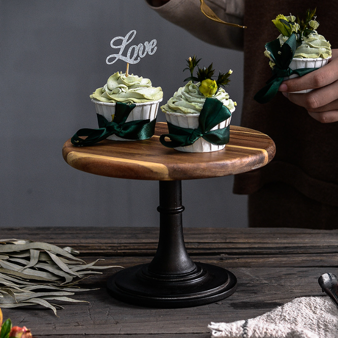 Organic-Acacia Wood Cake Stand – Cottagecore Pedestal Display Tray