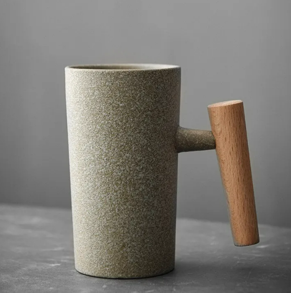 Ceramic Mugs with Wooden Handles | Set of 4