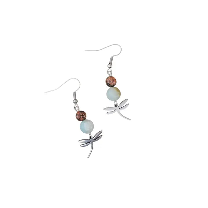 Jasper & Amazonite Dragonfly Dangle Earrings