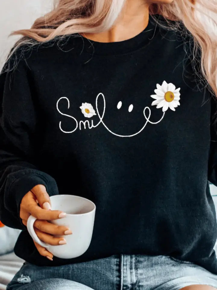 Flower Smile Graphic Sweatshirt