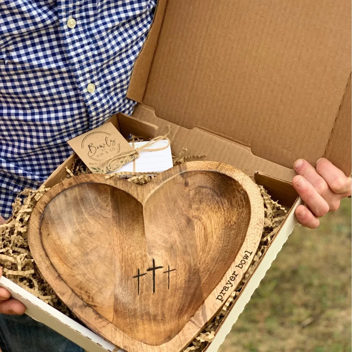 Carved Wooden Heart & Cross Decorative Bowl- 5 inch